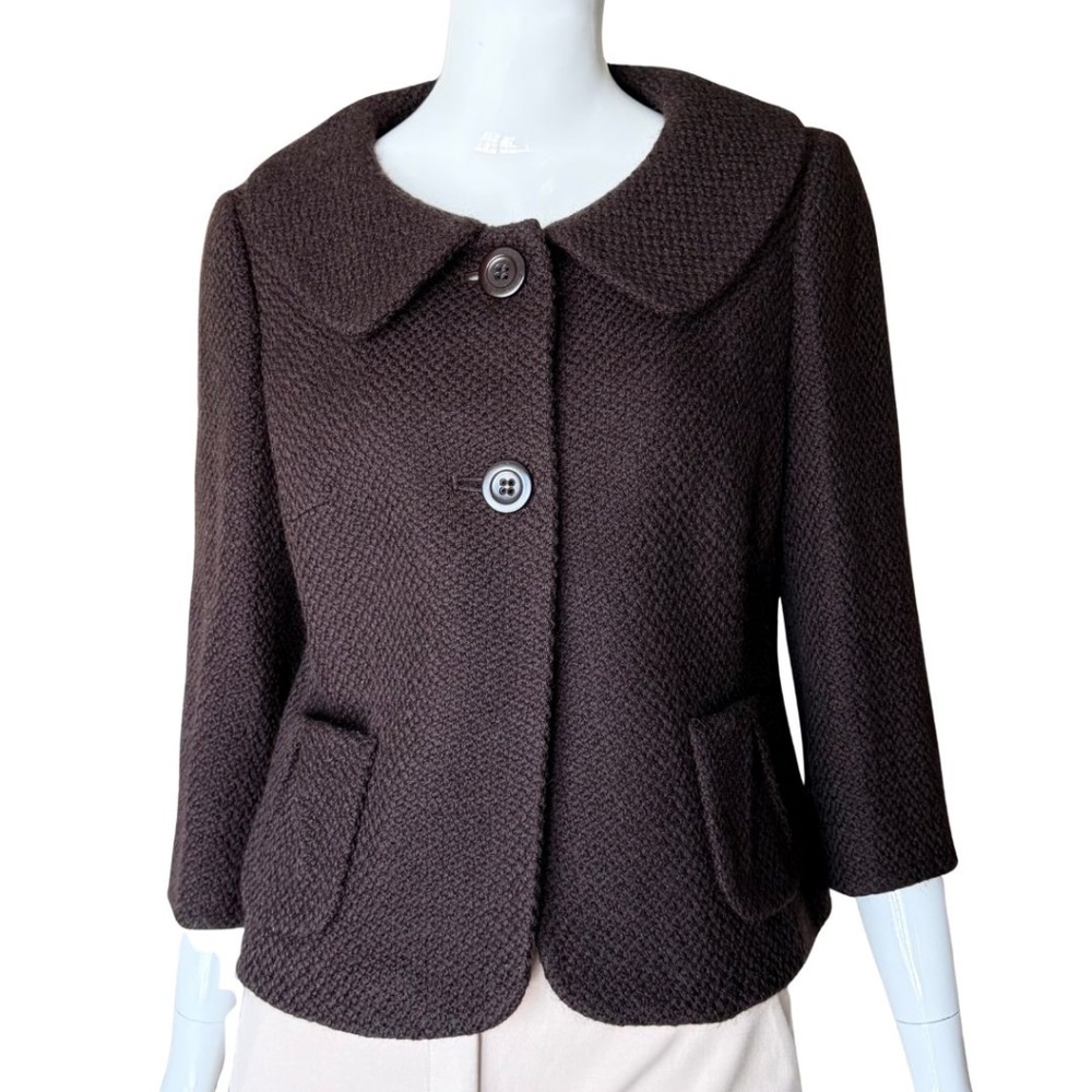 Ann Taylor (Original Ann Taylor) 2-Button Brown Wool Jacket 3/4 Sleeves Size 8 - Picture 4 of 4